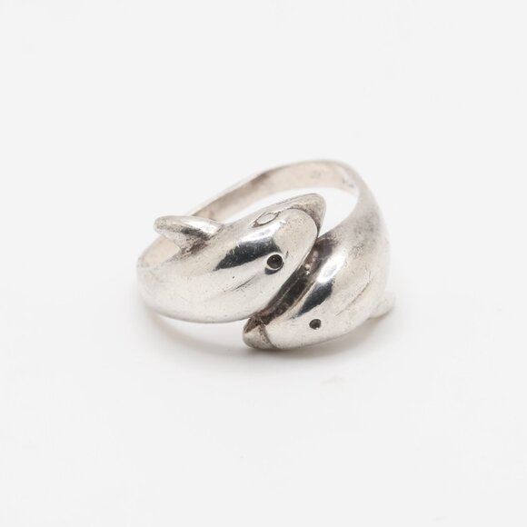 Vintage Sterling Silver Dolphins Ring - Picture 6 of 10